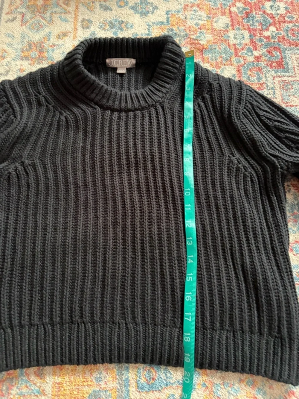 J.Crew black heritage cotton fishermen chunky knit crewneck sweater